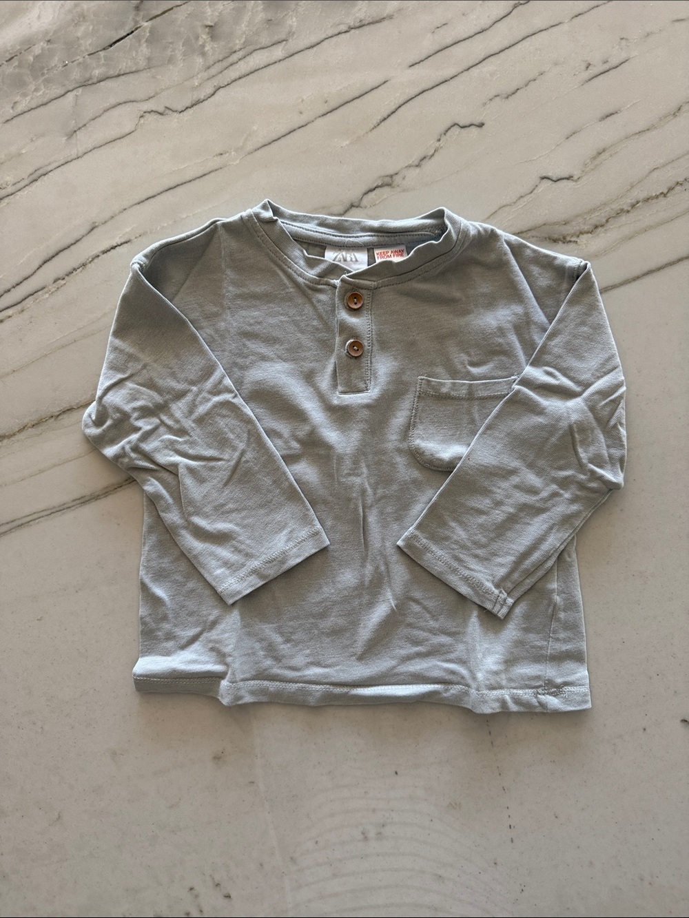 Zara Toddler Boy Light Blue/Gray Long Sleeve Henley Tee with Pocket